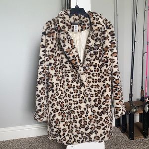 Leopard faux fur coat